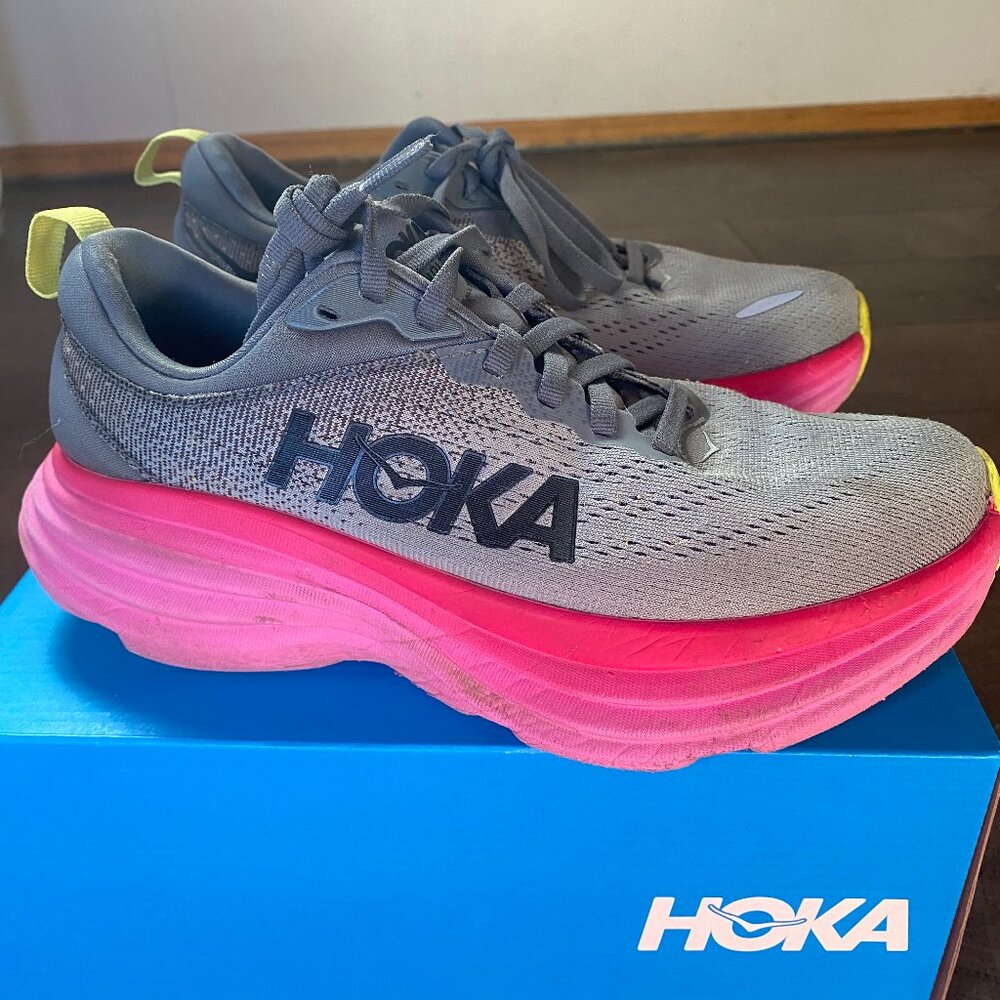 Women's Hoka Bondi 8 Castlerock/Strawberry Mesh Size 6 EUC